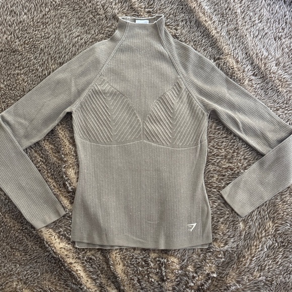Gymshark PAUSE KNITWEAR LONG SLEEVE TOP Grey Brown Green GS Medium - Picture 7 of 13